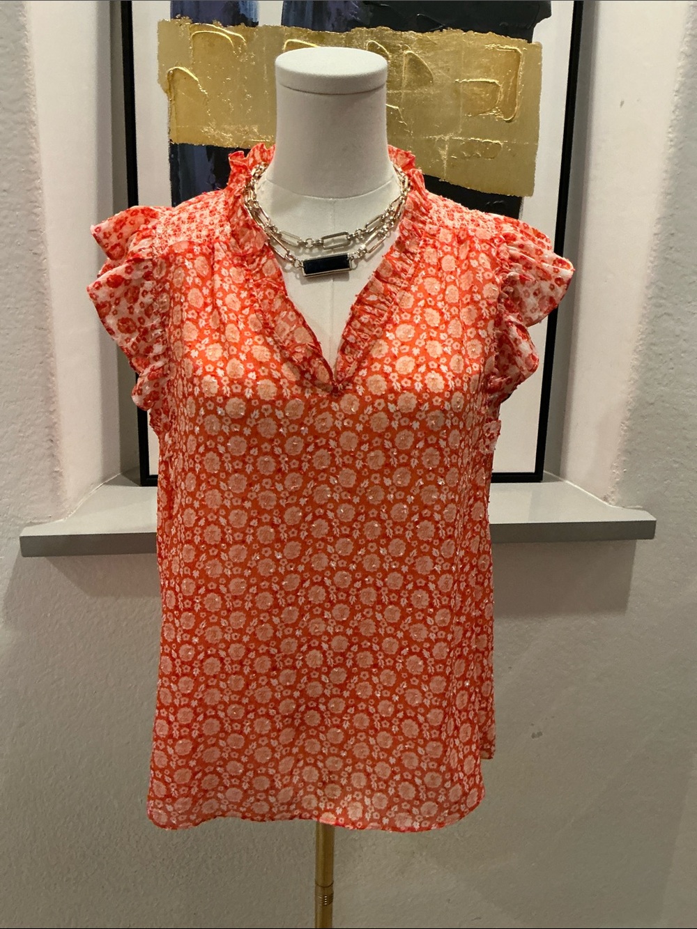 Rachel Zoe Coral Floral Ruffled V-Neck Camisole